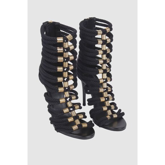 BALMAIN x H&M Sandal Boots Size 38 US 7 Womens Black Strappy Heels Pumps RARE! - Picture 11 of 12